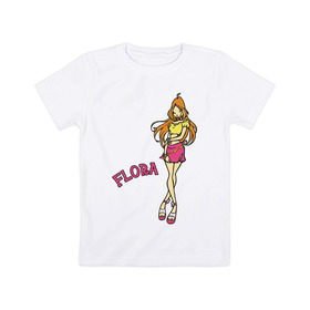 Детская футболка хлопок с принтом winX flora , 100% хлопок | круглый вырез горловины, полуприлегающий силуэт, длина до линии бедер | flora | winx | винкс | флора