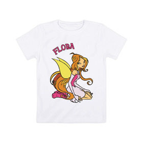 Детская футболка хлопок с принтом winX flora (1) , 100% хлопок | круглый вырез горловины, полуприлегающий силуэт, длина до линии бедер | 