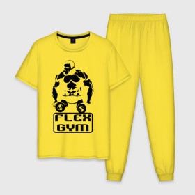 Мужская пижама хлопок с принтом Flex gym , 100% хлопок | брюки и футболка прямого кроя, без карманов, на брюках мягкая резинка на поясе и по низу штанин
 | powerlifting