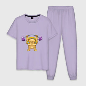 Мужская пижама хлопок с принтом Штангист , 100% хлопок | брюки и футболка прямого кроя, без карманов, на брюках мягкая резинка на поясе и по низу штанин
 | powerlifting