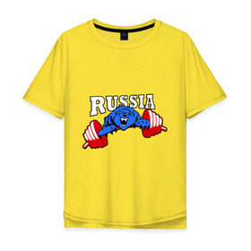 Мужская футболка хлопок Oversize с принтом RUSSIA PR , 100% хлопок | свободный крой, круглый ворот, “спинка” длиннее передней части | powerlifting