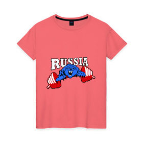 Женская футболка хлопок с принтом RUSSIA PR , 100% хлопок | прямой крой, круглый вырез горловины, длина до линии бедер, слегка спущенное плечо | powerlifting