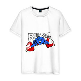 Мужская футболка хлопок с принтом RUSSIA PR , 100% хлопок | прямой крой, круглый вырез горловины, длина до линии бедер, слегка спущенное плечо. | powerlifting