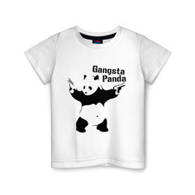 Детская футболка хлопок с принтом Gangsta Panda , 100% хлопок | круглый вырез горловины, полуприлегающий силуэт, длина до линии бедер | Тематика изображения на принте: панда