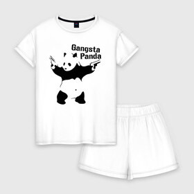 Женская пижама с шортиками хлопок с принтом Gangsta Panda , 100% хлопок | футболка прямого кроя, шорты свободные с широкой мягкой резинкой | панда