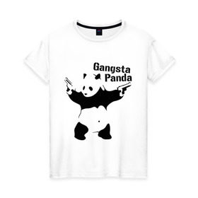 Женская футболка хлопок с принтом Gangsta Panda , 100% хлопок | прямой крой, круглый вырез горловины, длина до линии бедер, слегка спущенное плечо | панда