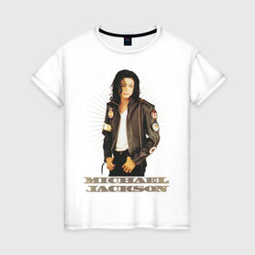 Женская футболка хлопок с принтом Michael Jackson (4) , 100% хлопок | прямой крой, круглый вырез горловины, длина до линии бедер, слегка спущенное плечо | jackson | michael | mj | pop | джексон | майкл | майкл джексон | поп