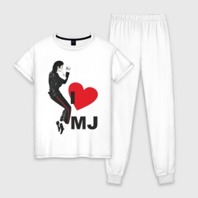 Женская пижама хлопок с принтом I love Michael Jackson (1) , 100% хлопок | брюки и футболка прямого кроя, без карманов, на брюках мягкая резинка на поясе и по низу штанин | jackson | michael | mj | pop | джексон | майкл | майкл джексон | поп
