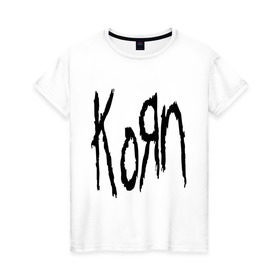 Женская футболка хлопок с принтом Korn , 100% хлопок | прямой крой, круглый вырез горловины, длина до линии бедер, слегка спущенное плечо | korn | metal | rock | корн | логотип | метал | музыка | рок | рок группа | рок группы