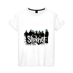 Женская футболка хлопок с принтом Slipknot (3) , 100% хлопок | прямой крой, круглый вырез горловины, длина до линии бедер, слегка спущенное плечо | heavy metal | rock | slipknot | trash metal | альтернатива | лица | рок группа | рок группы | трэш метал | хеви метал