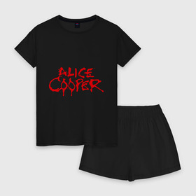 Женская пижама с шортиками хлопок с принтом Alice Cooper , 100% хлопок | футболка прямого кроя, шорты свободные с широкой мягкой резинкой | Тематика изображения на принте: alice cooper | metal | rock | логотип | метал | музыка | музыкант | рок | рок музыка | элис купер