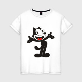 Женская футболка хлопок с принтом Кот феликс , 100% хлопок | прямой крой, круглый вырез горловины, длина до линии бедер, слегка спущенное плечо | felix | felix cat | кот феликс | феликс