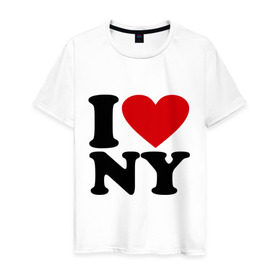 Мужская футболка хлопок с принтом I love NY , 100% хлопок | прямой крой, круглый вырез горловины, длина до линии бедер, слегка спущенное плечо. | new york | нью йорк