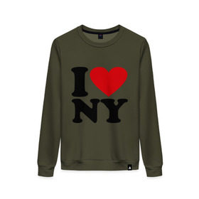 Женский свитшот хлопок с принтом I love NY , 100% хлопок | прямой крой, круглый вырез, на манжетах и по низу широкая трикотажная резинка  | new york | нью йорк