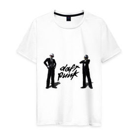 Мужская футболка хлопок с принтом Daft punk , 100% хлопок | прямой крой, круглый вырез горловины, длина до линии бедер, слегка спущенное плечо. | 