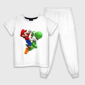 Детская пижама хлопок с принтом Mario , 100% хлопок |  брюки и футболка прямого кроя, без карманов, на брюках мягкая резинка на поясе и по низу штанин
 | mario | nintendo | videogames | аркада | видеоигры | нинтендо | приставки