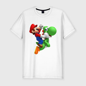 Мужская футболка премиум с принтом Mario , 92% хлопок, 8% лайкра | приталенный силуэт, круглый вырез ворота, длина до линии бедра, короткий рукав | mario | nintendo | videogames | аркада | видеоигры | нинтендо | приставки