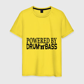 Мужская футболка хлопок с принтом Powered by Drum`n`Bass , 100% хлопок | прямой крой, круглый вырез горловины, длина до линии бедер, слегка спущенное плечо. | dnb | drum | драм | драм анд бейс | музыка | электронная музыка