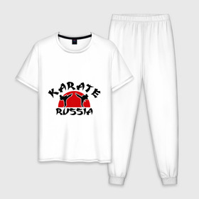 Мужская пижама хлопок с принтом Карате , 100% хлопок | брюки и футболка прямого кроя, без карманов, на брюках мягкая резинка на поясе и по низу штанин
 | каратэ