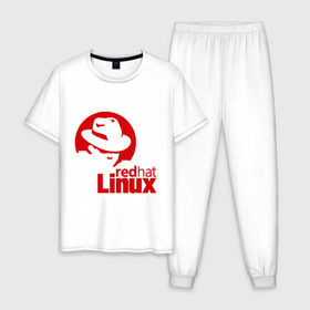 Мужская пижама хлопок с принтом Linux - Redhart , 100% хлопок | брюки и футболка прямого кроя, без карманов, на брюках мягкая резинка на поясе и по низу штанин
 | linux | redhart | админу | дистрибутив | красная шляпа | линукс
