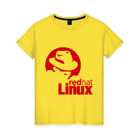 Женская футболка хлопок с принтом Linux - Redhart , 100% хлопок | прямой крой, круглый вырез горловины, длина до линии бедер, слегка спущенное плечо | linux | redhart | админу | дистрибутив | красная шляпа | линукс
