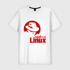 Мужская футболка премиум с принтом Linux - Redhart , 92% хлопок, 8% лайкра | приталенный силуэт, круглый вырез ворота, длина до линии бедра, короткий рукав | linux | redhart | админу | дистрибутив | красная шляпа | линукс