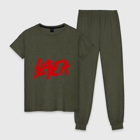 Женская пижама хлопок с принтом Slayer , 100% хлопок | брюки и футболка прямого кроя, без карманов, на брюках мягкая резинка на поясе и по низу штанин | metall | rock | slayer | метал | металл | рок