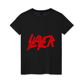 Женская футболка хлопок с принтом Slayer , 100% хлопок | прямой крой, круглый вырез горловины, длина до линии бедер, слегка спущенное плечо | metall | rock | slayer | метал | металл | рок