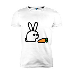 Мужская футболка премиум с принтом Заяц и моркоФка , 92% хлопок, 8% лайкра | приталенный силуэт, круглый вырез ворота, длина до линии бедра, короткий рукав | животные | зайка | зайчишка | зайчонок | заяц | кролик | морковка