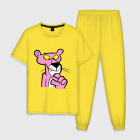 Мужская пижама хлопок с принтом Розовая пантера (3) , 100% хлопок | брюки и футболка прямого кроя, без карманов, на брюках мягкая резинка на поясе и по низу штанин
 | Тематика изображения на принте: pink panther | розовая пантера