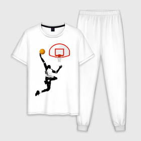 Мужская пижама хлопок с принтом Баскетбол , 100% хлопок | брюки и футболка прямого кроя, без карманов, на брюках мягкая резинка на поясе и по низу штанин
 | basket | basketball | баскетболист | баскетбольное кольцо | бросок