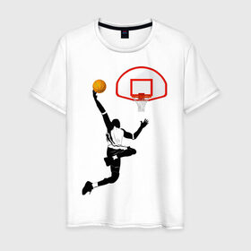 Мужская футболка хлопок с принтом Баскетбол , 100% хлопок | прямой крой, круглый вырез горловины, длина до линии бедер, слегка спущенное плечо. | basket | basketball | баскетболист | баскетбольное кольцо | бросок