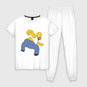 Женская пижама хлопок с принтом homer ass , 100% хлопок | брюки и футболка прямого кроя, без карманов, на брюках мягкая резинка на поясе и по низу штанин | гомер
