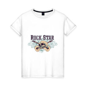 Женская футболка хлопок с принтом RockStar , 100% хлопок | прямой крой, круглый вырез горловины, длина до линии бедер, слегка спущенное плечо | 