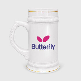 Кружка пивная с принтом Buterfly ,  керамика (Материал выдерживает высокую температуру, стоит избегать резкого перепада температур) |  объем 630 мл | Тематика изображения на принте: buterfly | батерфляй | настольный теннис | ракетка | теннис | теннисный корт