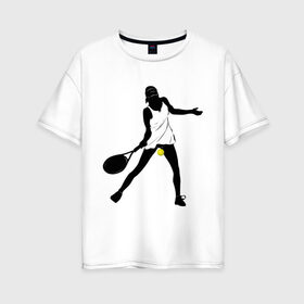 Женская футболка хлопок Oversize с принтом Теннисистка , 100% хлопок | свободный крой, круглый ворот, спущенный рукав, длина до линии бедер
 | tennis | ракетка | тенис | теннис | теннисистка | теннисный корт