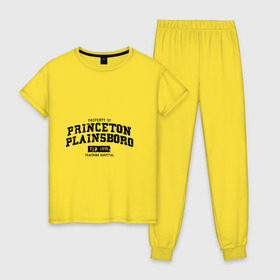 Женская пижама хлопок с принтом Princeton Plainsboro , 100% хлопок | брюки и футболка прямого кроя, без карманов, на брюках мягкая резинка на поясе и по низу штанин | everybody lies | haus | house | plainsboro | princeton | все лгут | доктор | хауз | хаус | хью лори