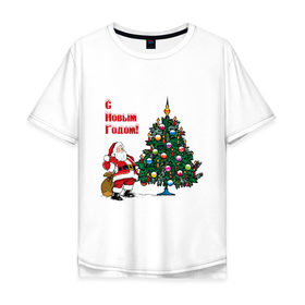 Мужская футболка хлопок Oversize с принтом Ded Moroz , 100% хлопок | свободный крой, круглый ворот, “спинка” длиннее передней части | Тематика изображения на принте: 2012 | new year | дед | дед мороз | елка | елочка | нг | новый 2012 | новый год | подарки | санта | санта клаус