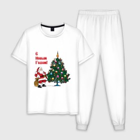 Мужская пижама хлопок с принтом Ded Moroz , 100% хлопок | брюки и футболка прямого кроя, без карманов, на брюках мягкая резинка на поясе и по низу штанин
 | 2012 | new year | дед | дед мороз | елка | елочка | нг | новый 2012 | новый год | подарки | санта | санта клаус