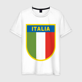 Мужская футболка хлопок с принтом Italy , 100% хлопок | прямой крой, круглый вырез горловины, длина до линии бедер, слегка спущенное плечо. | итальянский фк | футбол италии | футбольный клуб италии