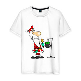 Мужская футболка хлопок с принтом Дед Мороз (6) , 100% хлопок | прямой крой, круглый вырез горловины, длина до линии бедер, слегка спущенное плечо. | 