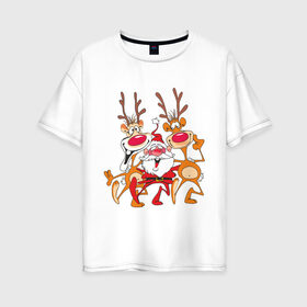 Женская футболка хлопок Oversize с принтом Дед Мороз (8) , 100% хлопок | свободный крой, круглый ворот, спущенный рукав, длина до линии бедер
 | 2012 | new year | дед мороз | мороз | нг | новый 2012 | новый год | олень | санта | санта клаус