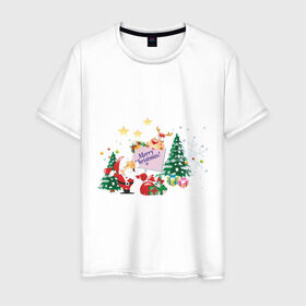 Мужская футболка хлопок с принтом Merry Christmas , 100% хлопок | прямой крой, круглый вырез горловины, длина до линии бедер, слегка спущенное плечо. | 2012 | new year | дед мороз | елка | елочка | нг | новогодний | новый 2012 | новый год | олень | подарки | санта | санта клаус | снеговик