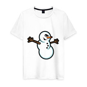 Мужская футболка хлопок с принтом Snowman , 100% хлопок | прямой крой, круглый вырез горловины, длина до линии бедер, слегка спущенное плечо. | 