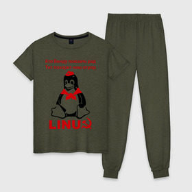 Женская пижама хлопок с принтом Linux СССР , 100% хлопок | брюки и футболка прямого кроя, без карманов, на брюках мягкая резинка на поясе и по низу штанин | linux | админу | линукс | пионеры | прикольные | серп и молот | ссср