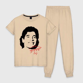 Женская пижама хлопок с принтом Diego Maradona , 100% хлопок | брюки и футболка прямого кроя, без карманов, на брюках мягкая резинка на поясе и по низу штанин | diego maradona | footballplayer | аргентина | диего марадона | сборная аргентины