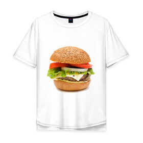 Мужская футболка хлопок Oversize с принтом Гамбургер , 100% хлопок | свободный крой, круглый ворот, “спинка” длиннее передней части | Тематика изображения на принте: burger | fastfood | gamburger | бургер | гамбургер | еда | пища | фаст фуд | фастфуд