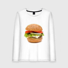 Женский лонгслив хлопок с принтом Гамбургер , 100% хлопок |  | burger | fastfood | gamburger | бургер | гамбургер | еда | пища | фаст фуд | фастфуд