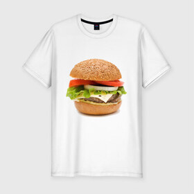 Мужская футболка премиум с принтом Гамбургер , 92% хлопок, 8% лайкра | приталенный силуэт, круглый вырез ворота, длина до линии бедра, короткий рукав | Тематика изображения на принте: burger | fastfood | gamburger | бургер | гамбургер | еда | пища | фаст фуд | фастфуд
