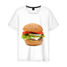 Мужская футболка хлопок с принтом Гамбургер , 100% хлопок | прямой крой, круглый вырез горловины, длина до линии бедер, слегка спущенное плечо. | burger | fastfood | gamburger | бургер | гамбургер | еда | пища | фаст фуд | фастфуд